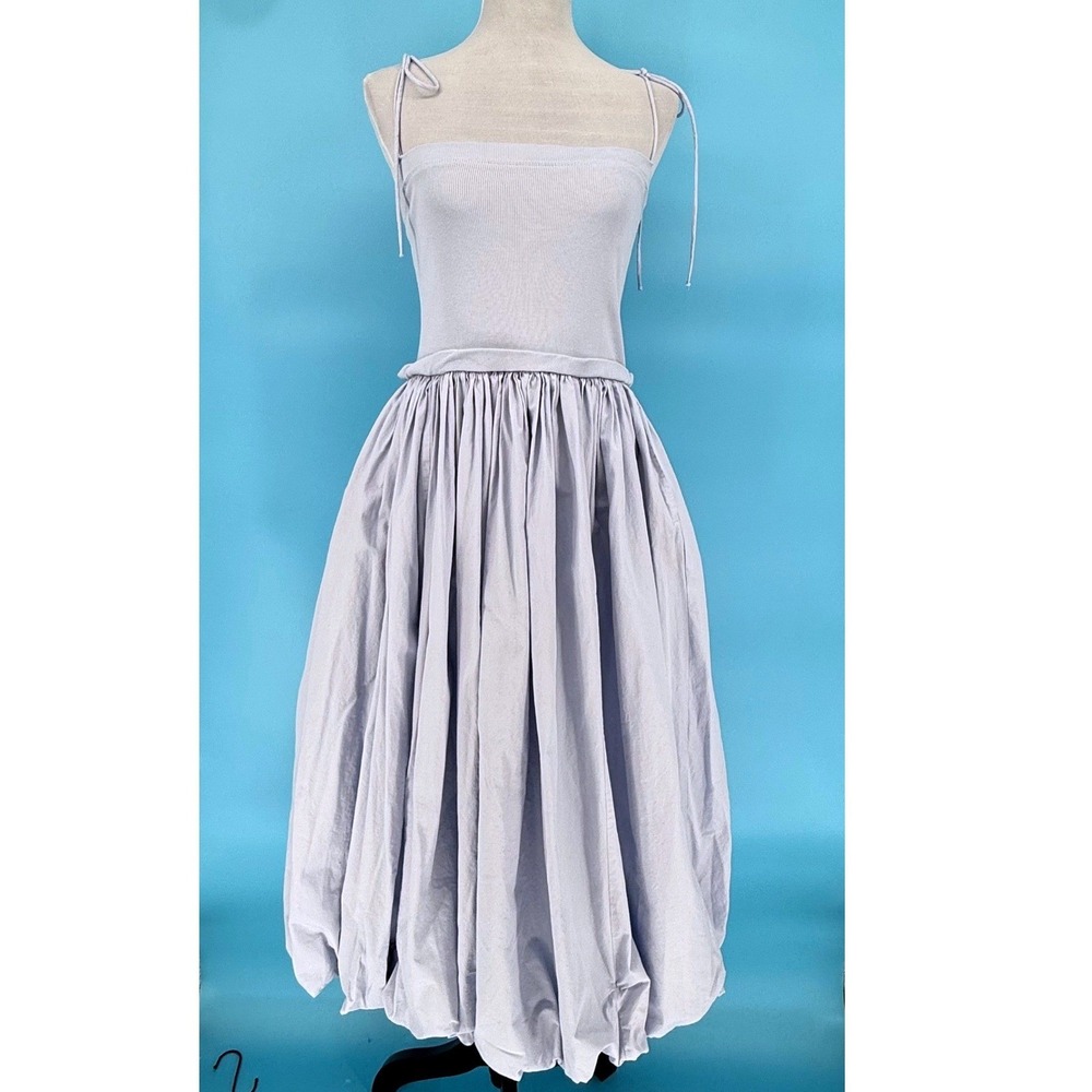 ASOS DESIGN‎ Light Blue Bubble Hem Midi Cotton Dress Pockets Size 4 Coquette